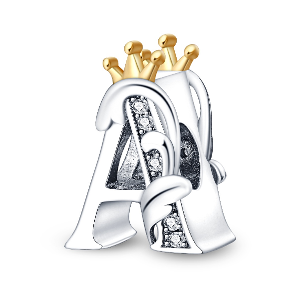 2023 New Pandora Charm 925 Sterling Silver 26 A-Z Letters With Beards Crown Letter Pendant Suitable A