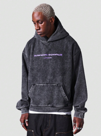 SUMWON Washed Overhead Hoodie With Front Graphic Print