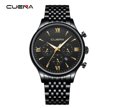 CUENA men's watch original brand luxury business simple quartz waterproof Watch BLACK GOLD