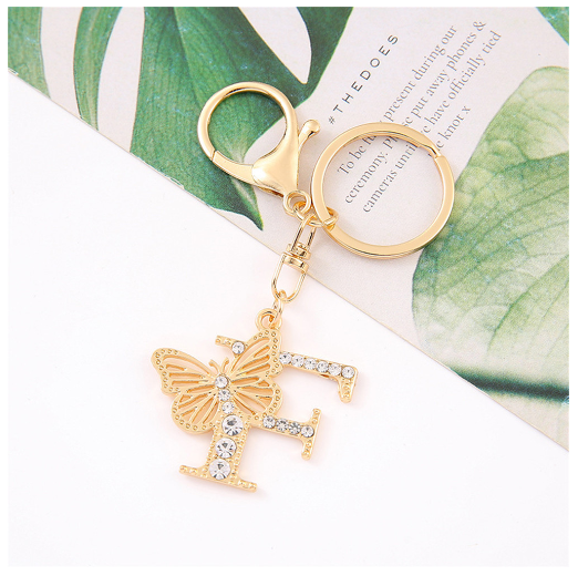1Pcs Fashion Hollow Butterfly 26 Letter Keychains Luxury Rhinestone A-Z Initials Metal Keyrings Car Key Holder Bag Accessories F
