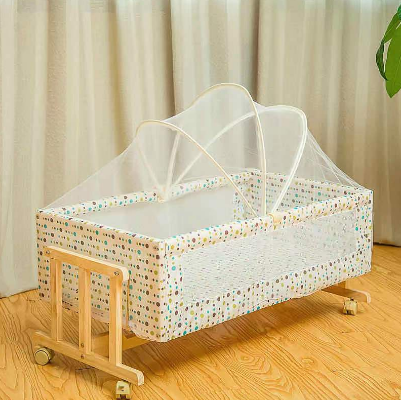 Crib Solid Wood Children's Bed Cradle Bed Baby Bed Car Small Shaker to Send Mosquito Net
