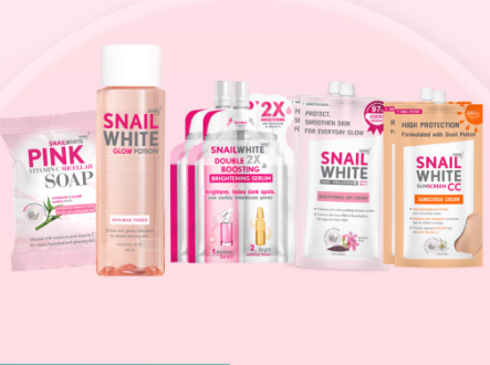 Snailwhite The Pink Series Set (Pink Soap, Glow Potion, Brightening Serum, Day Cream, Sunscreen)