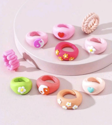 Chunky Handmade Clay Solid Pastel Y2K Colorful Trendy Ring