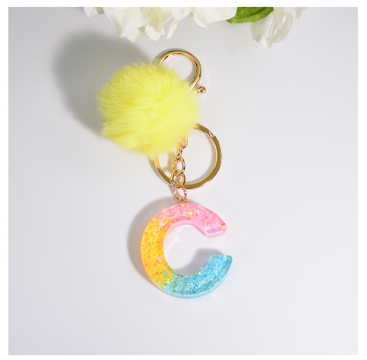 Fashion A-Z 26 Letters Iridescent Keychains Star Sequins Filling Resin Keyrings Women Bag Ornaments Exquisite Key Holder Charms C