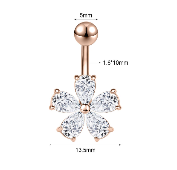 1PC Stainless Steel Navel Ring Crystal Pendant Navel Piercing Butterfly-pattern Wing-shape Heart-shape Prevent Allergy Navel Ring S9