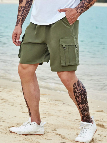 Manfinity LEGND Men Plus Flap Pocket Drawstring Waist Cargo Shorts