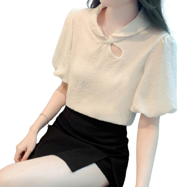 Lovito Women Casual Plain Jacquard Pearls Button Blouse LNE36230 (Apricot)