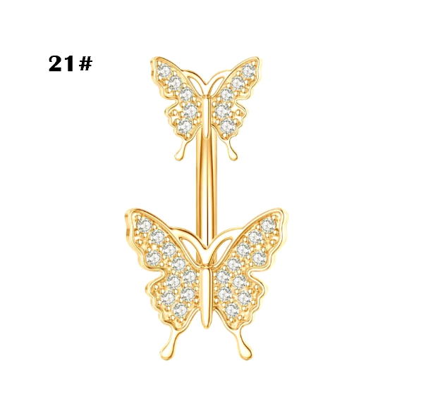 Gold Belly Button Ring with Diamonds and Zirconia Belly Button Clasp Piercing Belly Button Nail