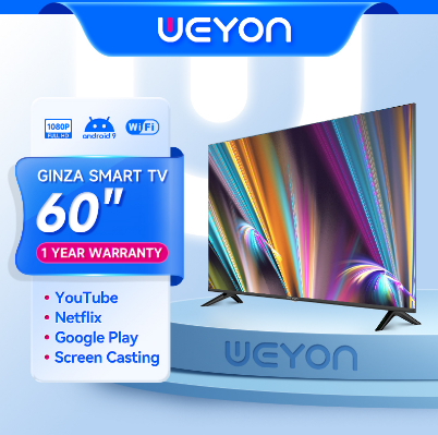 GINZA Smart TV 60 inch Flat Screen TV LED Boundless Screen Android Full HD / WIFI / Youtube / Neflix