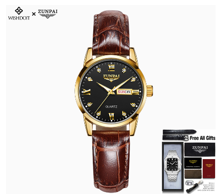 Zunpai Women Waterproof Stainless Steel Unisilver Gold Business Watch with Box GOLDEN BLACK