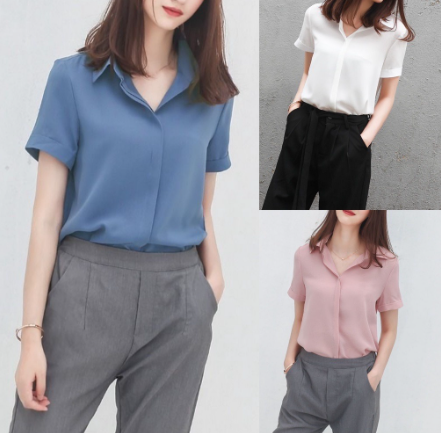 New Fashion Blouse For Women Short Sleeve Chiffon Shirt Summer Loose Ladies Casual Formal Shirt