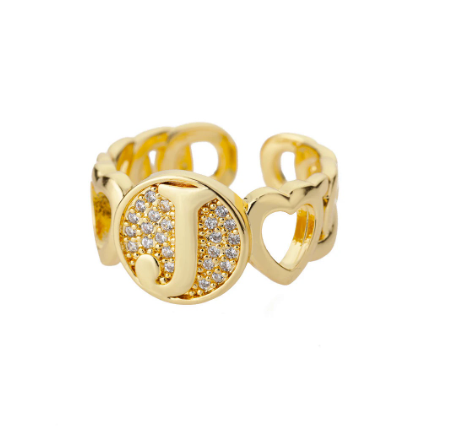 Initial Letter Open Rings For Women Aesthetic Love Heart Wedding Rings Stainless Steel Jewelry Gifts J