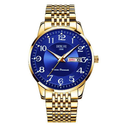 Original Luxury Gold Stainless Steel Business Fashion Calendar Luminous Waterproof Quartz Automatic Wrist Watch for Men M4