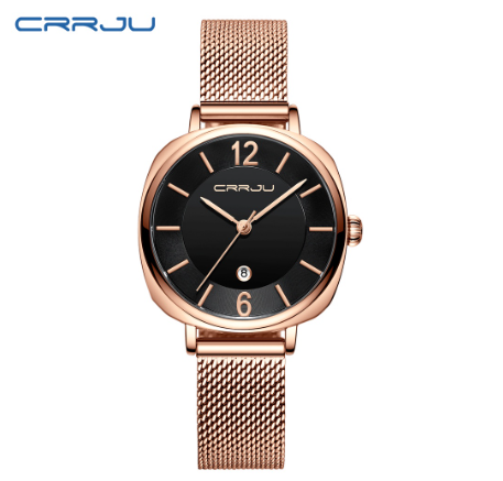 CRRJU Women's Watch Top Brand Multifunction Dial Fashion Sport Analog Quartz Stainless Steel Waterproof 2169 X  ROSE BLACK