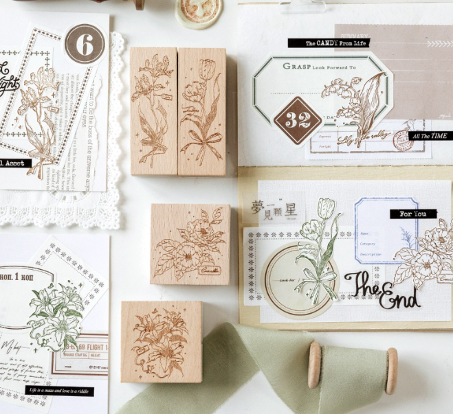Aesthetic Flower Wood Stamp INS Fresh Plants Standard Stamp for Journal Scrapbooking Dairy Decor Decal Seal