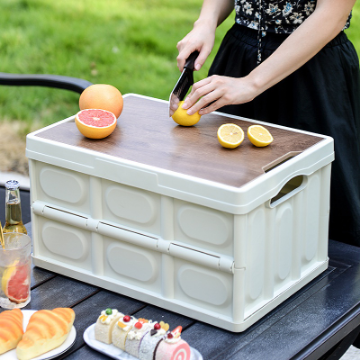 Folding Storage Box Wooden Cover Camping Household Multifunctional Storage Box