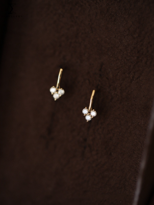 Silver k Gold Plated Earrings Female Three Diamond Heart-Shaped Flower