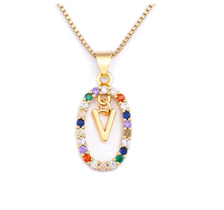 Colorful 26 Letters A - Z Initial Alphabet Pendant Long Chain Necklace Name Jewelry Women Accessories V