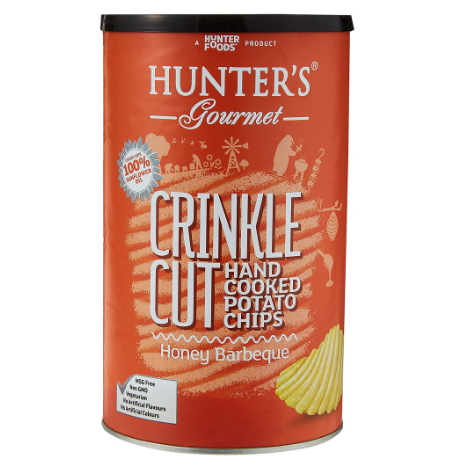 Hunter's Gourmet Hand Cooked Potato Chips Crinkle Cut Honey Bbq 140g