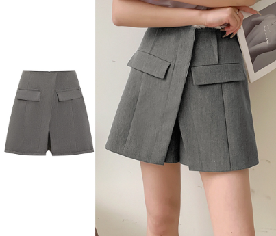 Lovito Women Elegant Plain Fake Pocket 2 In 1 With Safety Shorts Shorts L65ED068 Grey