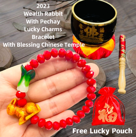 2023 Year of the Water Rabbit Lucky Charm Bracelet with Pechay 10mm Beads Gemstone Free Lucky Pouch