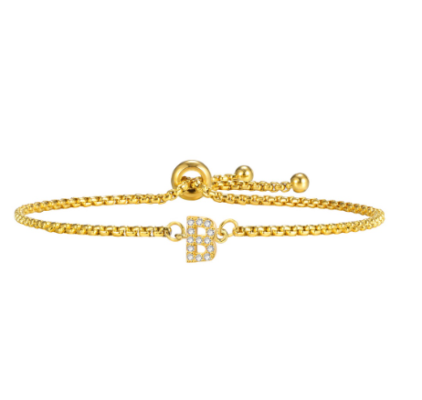 Vnox Handmade Initial Letter Bracelet,Gold Alphabet Charms Chain with Ball Clasp,Luxury Gifts for Women B