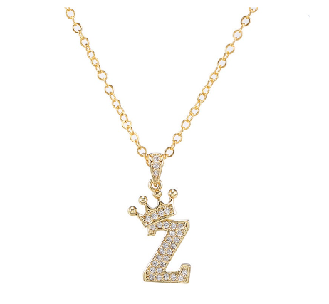 Luxury Crystal Zircon Alphabet Pendant Necklaces for Women Men Gold Crown Initial Letter Necklace Z