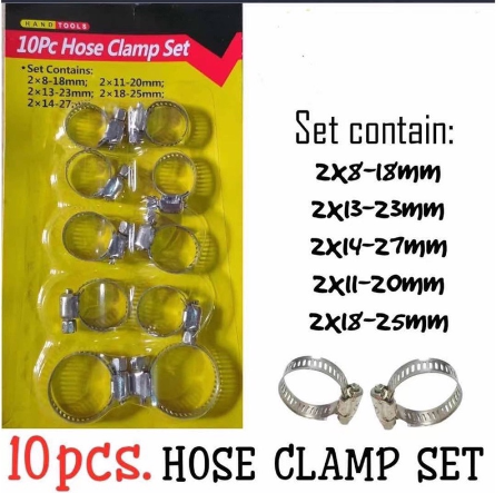 Hose Clamps Assortment Adjustable Worm Gear Hose Clamps 10pcs, 8mm-25 mm Range
