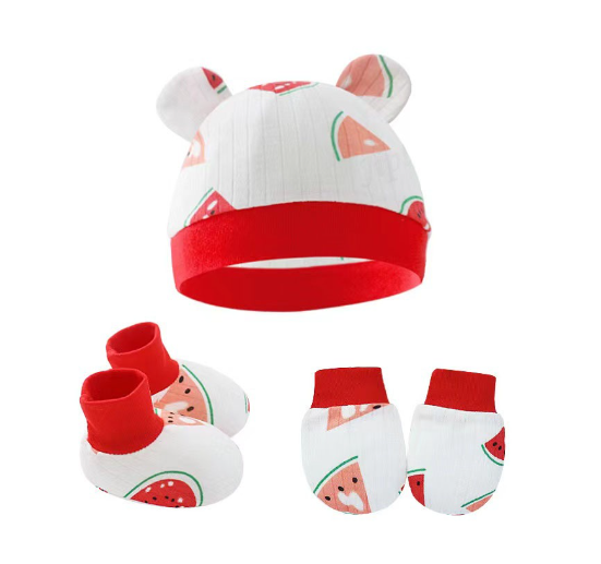Baby hat Baby Mittens Booties Set newborn cap infant hats fashion Soft Cotton newborns Beanie 12