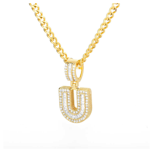 Trend Cubic 2020 Zirconia Letters A-Z Pendant Necklaces Iced Out Rock Candy Style Initial U