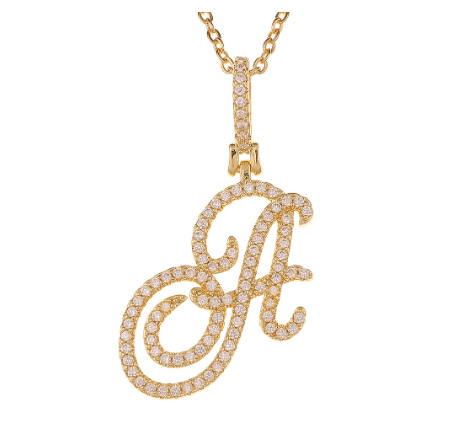 Fashion A-Z Initial Cursive Letters Pendant Necklace For Women Gold Color Shiny Rhinestone Chain Necklace Jewelry Gift A