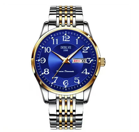 Original Luxury Gold Stainless Steel Business Fashion Calendar Luminous Waterproof Quartz Automatic Wrist Watch for Men M2