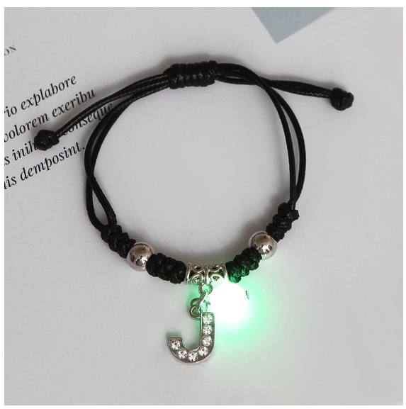 26 Letters Glow in the Dark Alphabet Initials Beaded Luminous Bracelet Women Men Birthday Gifts J
