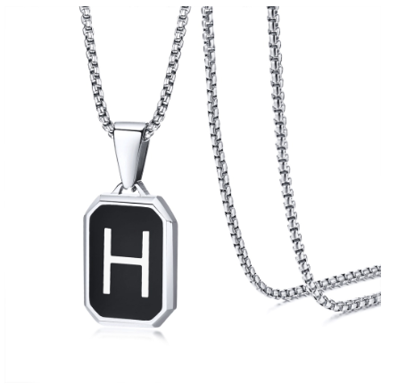 Meaeguet Black Fashion Necklace For Men Letter A-Z Pendant Stainless Steel Birthday Gift For Boyfriend H