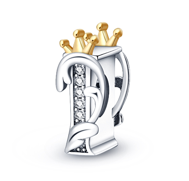 2023 New Pandora Charm 925 Sterling Silver 26 A-Z Letters With Beards Crown Letter Pendant Suitable I