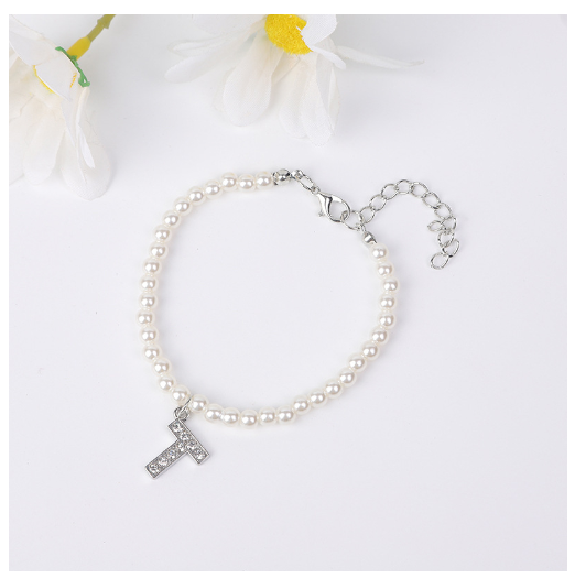 26 Letters Alphabet Initials Pearl Beaded Bracelet Bangle Women Jewelry Gift New