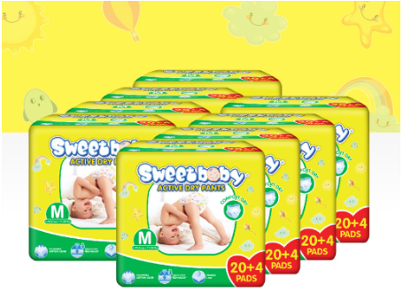 SWEETBABY ACTIVE DRY PANTS MEDIUM 20+4 x 8 PACKS