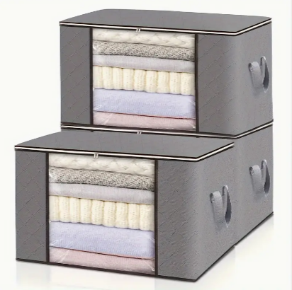 3 Pcs Large Capacity Clothes Storage Bags, Thickened Non-Woven Fabric Organizer With Clear Window, For Comforters, Blankets, Bedding, Foldable With Handles