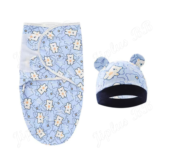 Newborn Baby Muslin Swaddle Blanket Hat Set Swaddle Bedding Wrap Blanket Baby Swaddling S53