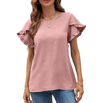 Lovito Women Casual Plain Ruffle Blouse LNL34016 (Pink)