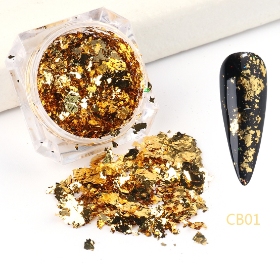 1Box Gold Foil Flakes Nail Sequins Aluminum Sparkles Nail Art Glitter Paillette Manicure Decoration