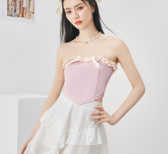 Lovito Plain Lace Bow Front Colorblock Corset Tank Top L52AD017