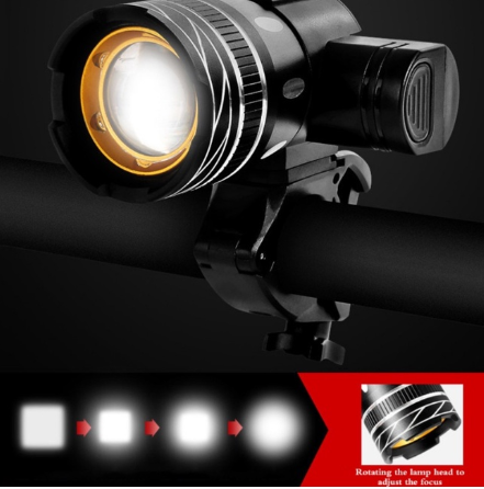 Bicycle Headlight T6 Night Riding Flashlight Mountain Bike USB Charging Adjustable Focus