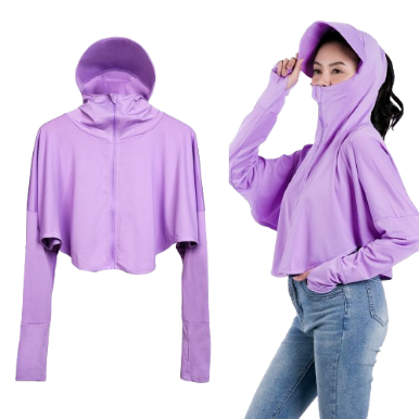 Inspi Chic Sunscreen Clothing For Women UV-Proof Cropped Hoodie Quick Dry Long Sleeve Jacket (Purple)