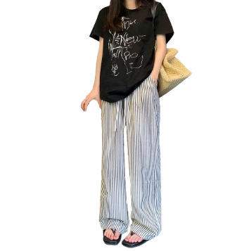 Lovito Women Striped Wide Leg Pants LNA21096 (Multi-Color)