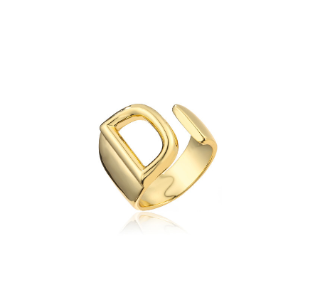 New Copper Plated Gold 26 A-Z Letter Opening Adjustable Ring Women's Initial Name Gold Jewelry Commemorative Couple Gift D