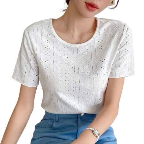 Lovito Women Casual Plain Square Neck T-Shirt L77ED010 (White)