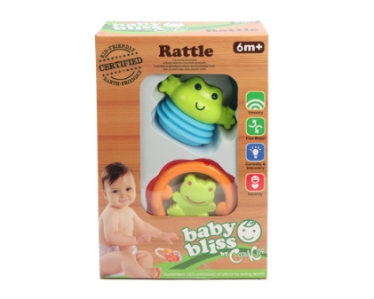 Baby Bliss 2 in 1 Happy Frog Rattle, Lead-Free - Developmental Toys