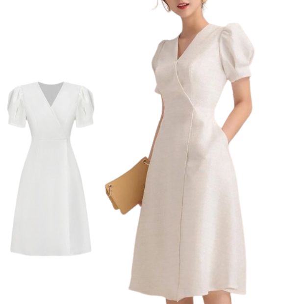 Lovito Women Casual Plain Wrap Structure Line Dress L64AD046 (White)
