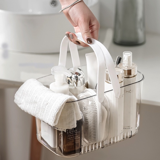 Shower Plastic Storage Baskets With Handle Transparent Organizer Basket Bins For Home Bathroom